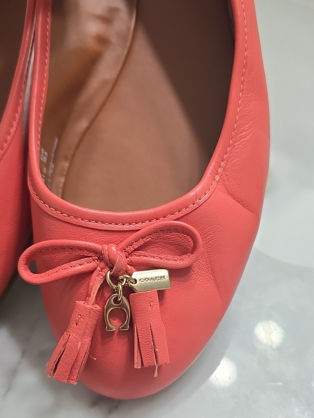 COACH Coral Pink Leather Ballet Flats with Tassel       ***shoes have been in a - Picture 6 of 7